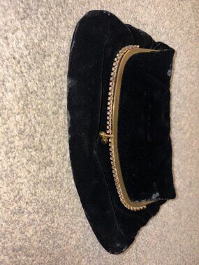 Vintage Garay Black Velvet Folding Clutch Purse, Kiss Lock Rhinestone Trim